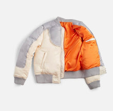 Load image into Gallery viewer, Cream &amp; Grey Satin Bomber Jacket ships in 6-8 weeks
