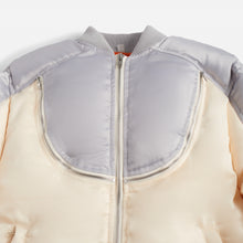 Load image into Gallery viewer, Cream &amp; Grey Satin Bomber Jacket ships in 6-8 weeks
